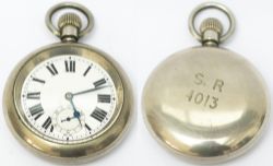 Southern Railway nickel cased pocket Watch with Swiss Recta 15 Jewel movement, top wound and set.