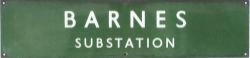 BR(S) enamel railway sign BARNES SUBSTATION. Measures 26in x 6in and is in excellent condition.