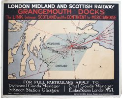 Poster LMS GRANGEMOUTH DOCKS THE LINK BETWEEN SCOTLAND AND THE CONTINENT FOR MERCHANDISE. Quad Royal