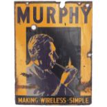 Advertising enamel sign MURPHY MAKING WIRELESS SIMPLE. Double sided, in fair condition, with some