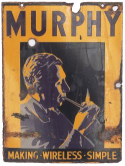 Advertising enamel sign MURPHY MAKING WIRELESS SIMPLE. Double sided, in fair condition, with some