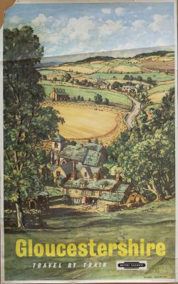 Poster BR(W) GLOUCESTERSHIRE TRAVEL BY TRAIN by Claude Muncaster. Double Royal 25in x 40in. In