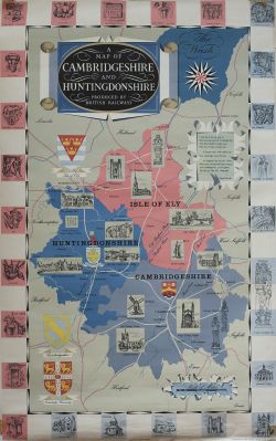 Poster BR(E) A MAP OF CAMBRIDGESHIRE AND HUNTINGDONSHIRE by Ramos. Double Royal 25in x 40in. In very
