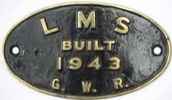 Worksplate LMS BUILT 1943 G.W.R. ex LMS Stanier 8F 2-8-0 built at Swindon and numbered LMS 8425