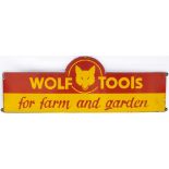 Advertising enamel sign WOLF TOOLS FOR FARM AND GARDEN. IN very good condition with minor edge