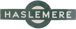 Southern Railway enamel target station sign HASLEMERE from the former London and South Western