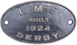Worksplate LMS Built 1924 Derby. Ex Fowler 4-4-0 Compound locomotive in the number range 1054-