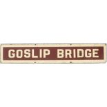 North Eastern Railway enamel crossing name board GOSLIP BRIDGE from the crossing just south of