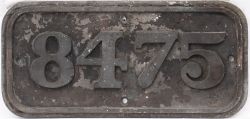 BR-W brass cabside numberplate 8475 ex Hawksworth 0-6-0 PT built by the Yorkshire Engine Co in 1951.