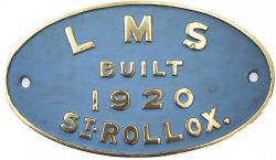 Worksplate LMS BUILT 1920 ST ROLLOX ex Caledonian Railway Pickersgill Class 72 4-4-0 numbered CR 81,