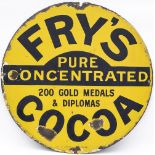 Advertising enamel sign FRY'S PURE CONCENTRATED COCOA 200 GOLD MEDALS & DIPLOMAS. Circular enamel