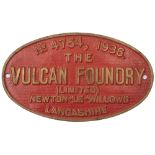 Worksplate THE VULCAN FOUNDRY (LIMITED) NEWTON-LE-WILLOWS LANCASHIRE No 4754 1936 ex LMS Stanier