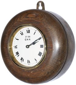 GWR oak cased PORK PIE signal box clock. The quality French made movement has been recently oiled