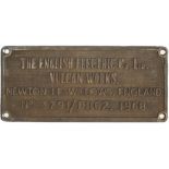 Worksplate THE ENGLISH ELECTRIC CO LTD VULCAN WORKS NEWTON-LE-WILLOWS ENGLAND No 3791/D1162 1968