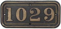 GWR brass cabside numberplate 1029 ex GWR Hawksworth 4-6-0 County Class Locomotive built at
