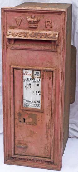 Wall mounted cast iron post box Type C, Queen Victoria VR and Crown. Complete with enamel door plate