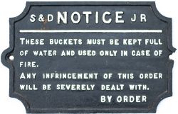 Somerset & Dorset Joint Railway cast iron FIRE BUCKETS notice. Face restored rear original, small