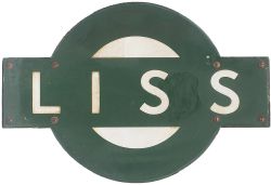 Southern Railway enamel target station sign LISS from the former London and South Western Railway