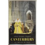 Poster BR(S) CANTERBURY WHERE HISTORY LINGERS VISIT OF QUEEN ELIZABETH 1573 by Claude Buckle. Double