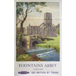 Poster BR(NE) FOUNTAINS ABBEY YORKSHIRE by Gyrth Russell. Double Royal 25in x 40in. In very good