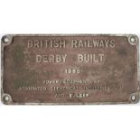 Worksplate BRITISH RAILWAYS DERBY BUILT 1965 POWER EQUIPMENT BY ASSOCIATED ELECTRICAL INDUSTRIES LTD