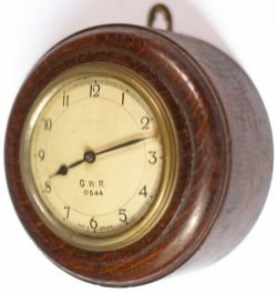 GWR post grouping oak cased Pork Pie wall clock with an English Smiths going barrel movement and