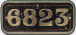 GWR Brass cabside numberplate 6823 ex Oakley Grange see previous lots. In lightly cleaned original