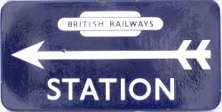 BR(E) FF enamel direction sign STATION with British Railways totem at the top and right facing