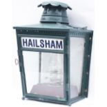 London Brighton & South Coast Railway Platform Oil Lamp with painted lamp glass HAILSHAM and