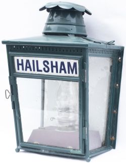 London Brighton & South Coast Railway Platform Oil Lamp with painted lamp glass HAILSHAM and