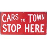 Tram enamel sign CARS TO TOWN STOP HERE. Ex Edinburgh tramways, in excellent condition, measures