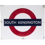 London Transport enamel target/bullseye station sign SOUTH KENSINGTON. In good condition with