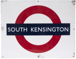 London Transport enamel target/bullseye station sign SOUTH KENSINGTON. In good condition with