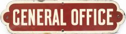 North Eastern Railway enamel doorplate GENERAL OFFICE. In very good condition with minor chipping,