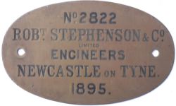 Worksplate ROBT STEPHENSON LIMITED ENGINEERS NEWCASTLE ON TYNE No 2822 1895. Ex 0-6-0T delivered new