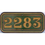 GWR cast iron cabside numberplate 2283 ex Collett 0-6-0 built at Swindon in 1936. Allocated to