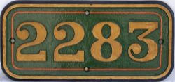 GWR cast iron cabside numberplate 2283 ex Collett 0-6-0 built at Swindon in 1936. Allocated to