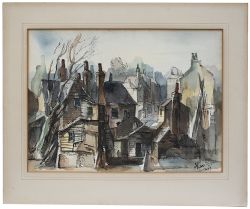 Original 1949 watercolour artwork ABRIDGE VILLAGE, ESSEX by carriage print artist Alan Gray for