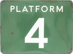 BR(S) FF enamel railway station sign PLATFORM 4. In good condition with minor face and edge
