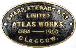 Worksplate SHARP STEWART & CO LIMITED ATLAS WORKS GLASGOW 4684 1900 ex South Eastern and Chatham