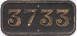 GWR cast iron cabside numberplate 3733 ex Collett 0-6-0 PT built at Swindon in 1937. Allocated to