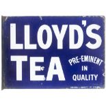 Advertising enamel sign LLOYD'S TEA PRE-EMINENT IN QUALITY. Double sided with wall mounting