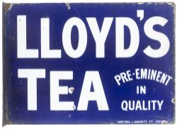 Advertising enamel sign LLOYD'S TEA PRE-EMINENT IN QUALITY. Double sided with wall mounting