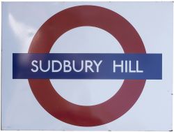 London Transport enamel station target bullseye sign SUDBURY HILL. Fully flanged, in very good