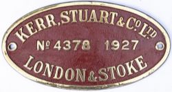 Worksplate KERR STUART & CO LTD No 4378 1927 LONDON & STOKE ex LMS Fowler 4F 0-6-0 numbered LMS 4350