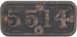 GWR cast iron cabside numberplate 5514 ex Collett 2-6-2 T built at Swindon in 1927. Allocated to