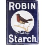 Advertising enamel sign ROBIN THE NEW STARCH. In very good displayable condition with some