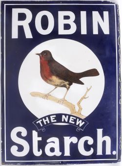 Advertising enamel sign ROBIN THE NEW STARCH. In very good displayable condition with some