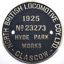 Worksplate NORTH BRITISH LOCOMOTIVE COY LTD HYDE PARK WORKS GLASGOW No 23273 1925 ex LMS Fowler 4F