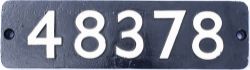 Smokebox numberplate 48378 ex LMS Stanier 8F 2-8-0 built at Horwich in 1944 and originally